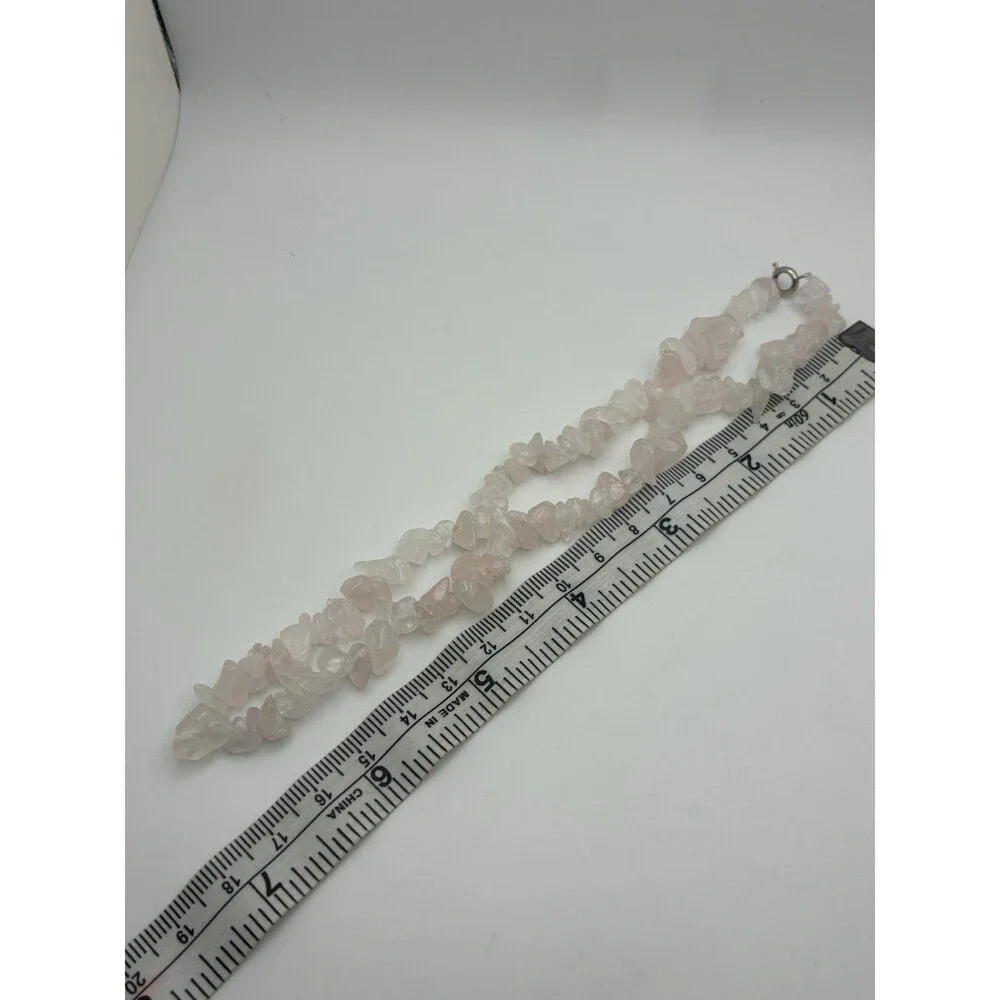 Rose Quartz?? Gemstone Nugget & Chip Necklace 13” White Light Pink